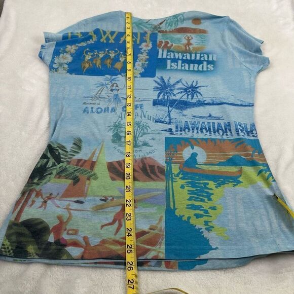 Vintage Cubism XL Hawaiian Islands Pop Art Graphic Tee Blue Retro All Over Print - Picture 8 of 8